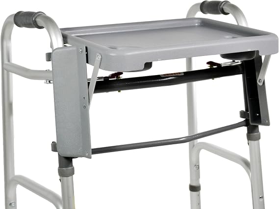 Alex Orthopedic Folding Molded Walker Tray with 2 Cup Holders - Clip On with No Tools, Fits Most Walkers and Provides Convenient Tray for Easy Transport
