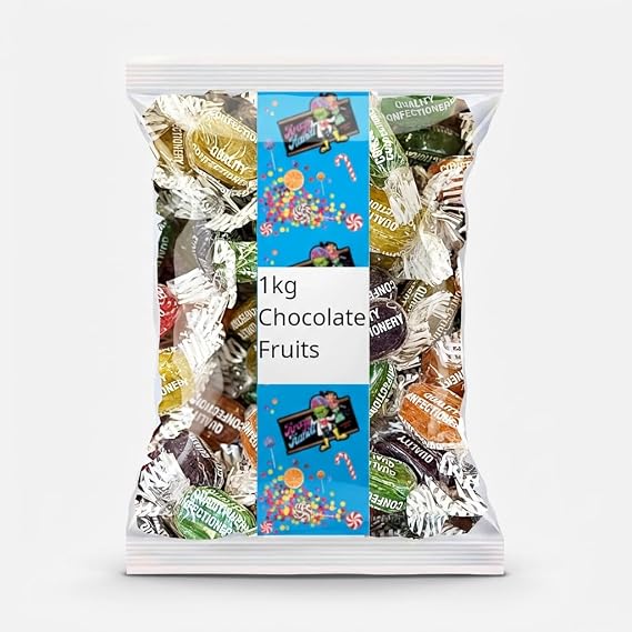 Krazy Kandi 1kg Chocolate Fruits Hard Boiled Sweets Individually Wrapped Bulk Bag | Traditional Fruit Flavoured Candy with a Chocolatey Centre | Perfect for Gifting and Sharing