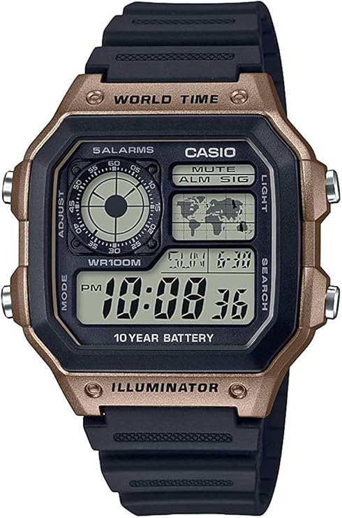 Casio World Time Digital Men's Wristwatch AE-1200 Series with Genuine Box, International Model Parallel Import