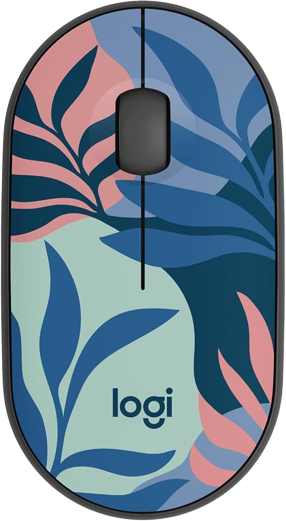 Logitech M340 Compact Ambidextrous Silent Wireless Mouse - Floral Leaves | Silent clicks, with 2.4 GHz USB-A Nano Receiver, 3 non-customizable buttons, 18-months battery, Windows Mac Chrome compatible