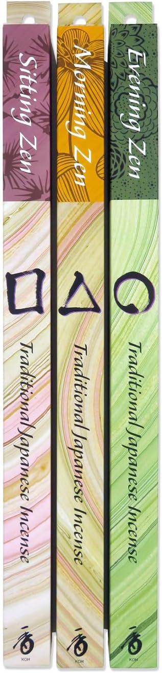 Shoyeido Zen 2 Hour Incense 3 Bundle Assortment - Sitting, Morning, Evening in 30-stick individual boxes - 90 Sticks Total