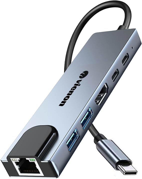 USB C Hub Ethernet HDMI Adapter, 6 in 1 Laptop Docking Station with 4K HDMI, RJ45 Ethernet,LAN USB C Dongle for MacBook Pro/Air, iPad Pro, Dell XPS etc