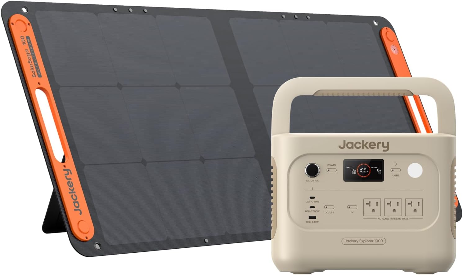 Jackery Solar Generator 1000 New 1070Wh Portable Power Supply, 100 W, Solar Panel, 2-Piece Set, Industry-Leading Light and Compact Body, Full Charging in 60 Minutes, Iron Phosphate, Long Life