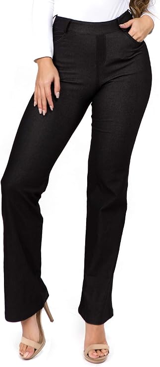 ICONOFLASH Women's Bootcut Jeggings Slimming Cotton Pull On Jean Like Leggings Plus Size (XL, Straight Leg Black)