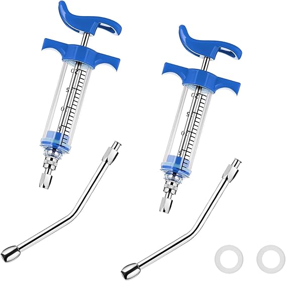 2Pcs Reusable Goats Syringe, 2 Drench Nozzle Adjustable Dosage Drench Gun Syringe for Bird, Cattle, Sheep, Goats, Horse, Pig, Dog Supplies (S-20ML)