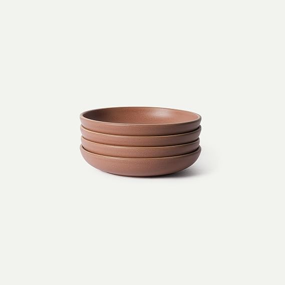 Mora Medium Dishes Set of 4, 30oz Ceramic Pottery Pasta Plate/Wide Bowls - Microwave, Oven and Dishwasher Safe - Terracotta