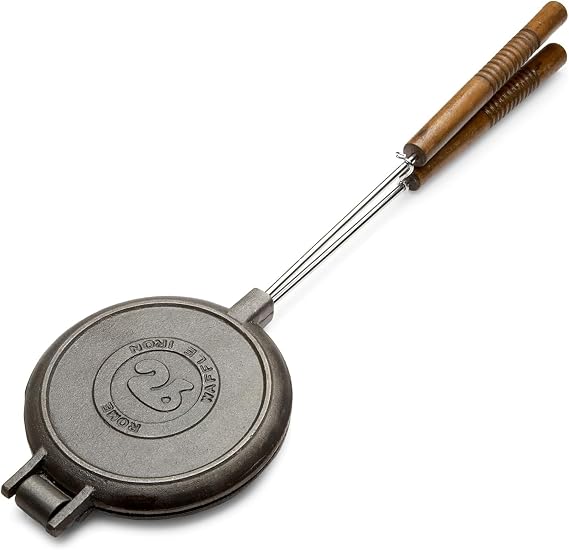 ROME Chuckwagon Cast Iron Waffle Iron For BBQ Grill and Campfire Use, 1028