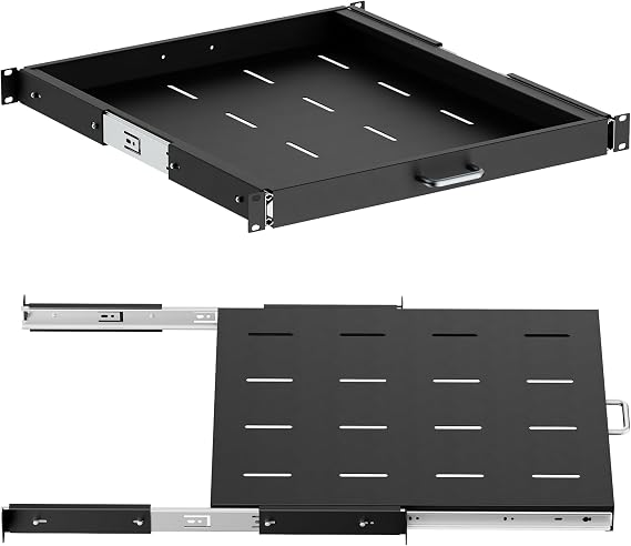 ynVISION.DESIGN 1U Sliding Rack Shelf with Handle, Extends 20"-35"