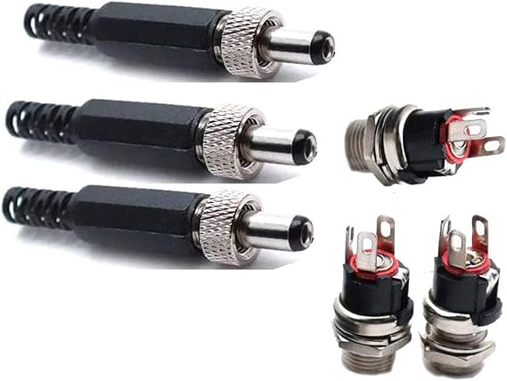 PEN 3 Sets 5.5mm x 2.1mm Male DC Power Plug Connector & Screw Lock Female Panel Socket Mount Adapter