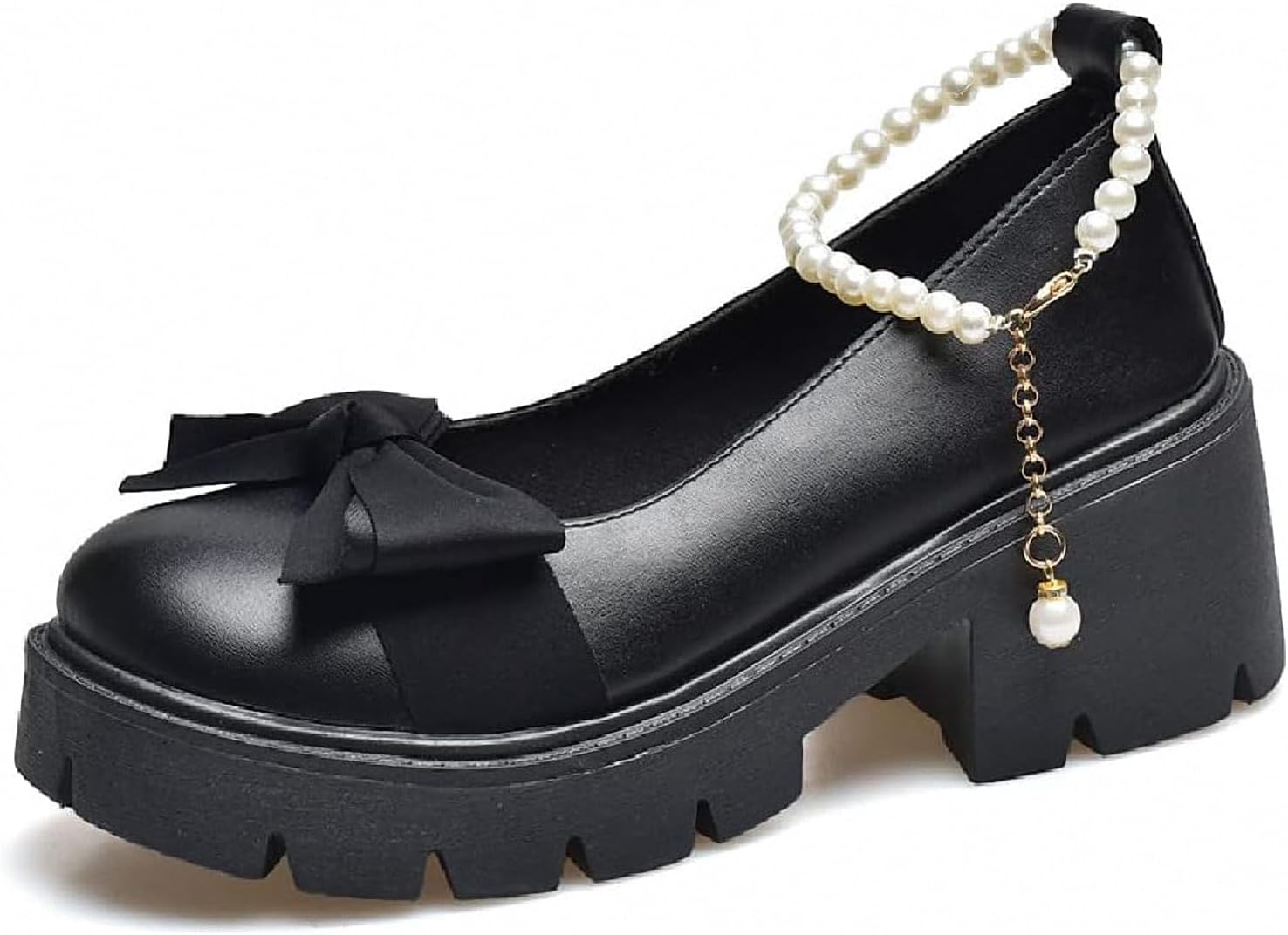 Womens Mary Jane High Heels Sweet Toe Ankle Lolita Gothic Platform Dress Pumps Shoes Chunky Platform Patent Leather Dress Shoes