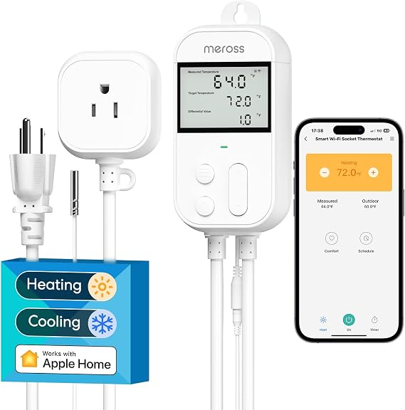 meross Smart Temperature Controller Work with Apple HomeKit, 15A 1800W
