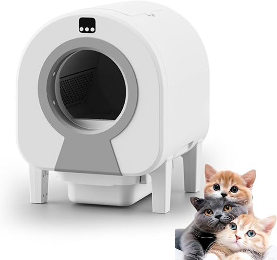 Automatic Cat Litter Box, 72 L Self Cleaning Tray with Safety Protection, App Monitor Smart, Self-cleaning, Anti-odor, Anti-bacterial, Anti-splashing Cat Toilet gray Video Edition