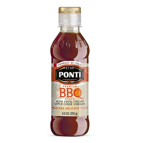1787 PONTI Premium BBQ Glaze with 100% Italian Apple Cider Vinegar - Soft Texture, Sweet Vinaigrette Taste - Perfect for Marinade - Excellent with Cheesy Pasta Dishes, Casseroles and Pizzas - 8.8 Fl.Oz