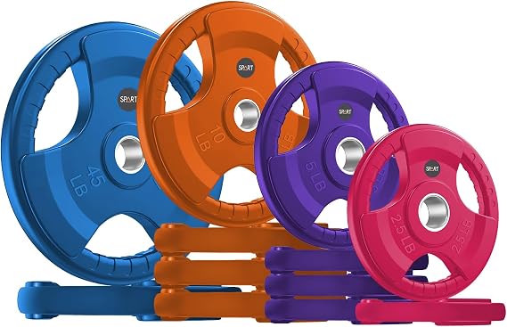 SPART 2-Inch Color Rubber Coated Olympic Grip Plate in Pairs or Single for Strength Training, Weightlifting and Bodybuilding, Solid Cast Iron Weight Plates for Barbell, 2.5LB/5LB/10LB/25LB/35LB/45LB,