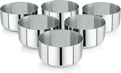 neelam Stainless Steel 5.5, 22 Gauge Sadi 200 ml Vati, Set of 6, Dinner Bowl Katori Serving Vati, Durable Quality, Elegant, Perfect for Serving Snacks, Desserts, and Condiments,Sliver