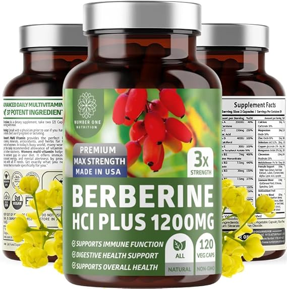 Berberine HCl Supplement 1200mg, Pure Berberis Aristata Capsules to Support Metabolic Health, Digestive Wellness and Cellular Antioxidant Support, Non-GMO, Vegetarian, 120 Capsules, 2-Month Supply