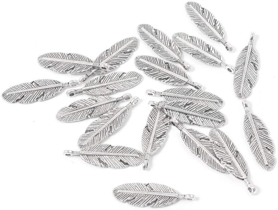 50pcs Feather Charms DIY Metal Pendants Spacer Beads for Jewelry Making
