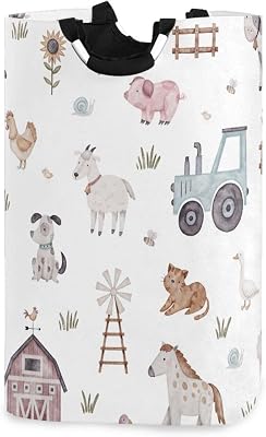Kigai Farm Animal Laundry Basket Waterproof Collapsible Laundry Hamper Baby Hamper Dirty Clothes Organizer for Nursery Bedroom Dorm