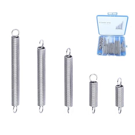 60pcs Extension Spring Assortment Kit, 0.035" Wire Diameter, 1/4" Outside Diameter, 13/32" to 2-1/4" Length, Stainless Steel Mechanical Small Extension Springs with Hook Ends