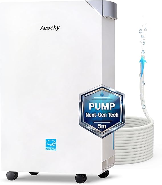 Dehumidifier with Pump Energy Star Most Efficient 2025 AEOCKY 4500 Sq.Ft | Max 80 Pint/Day Dehumidifier with Drain Hose for Basement, Bedroom, Home, Bathroom, Intelligent Humidistat