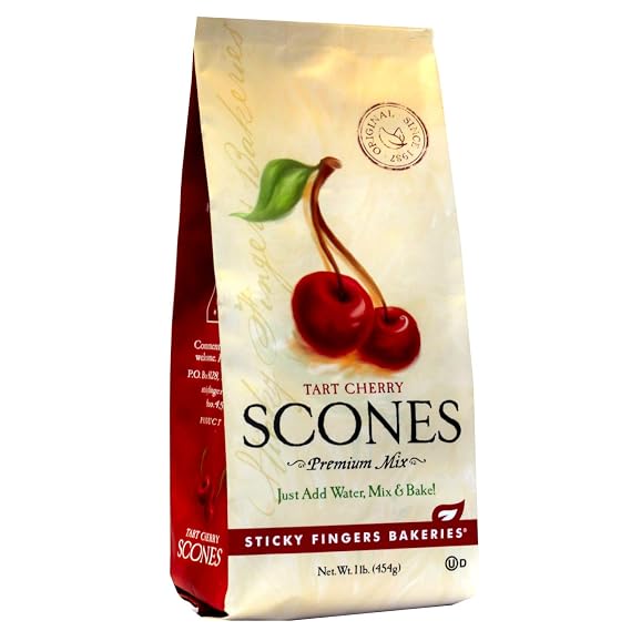 English Scone Mix, Tart Cherries by Sticky Fingers Bakeries Easy to Make English Scones Fresh Baked, Makes 12 Scones (1pk)