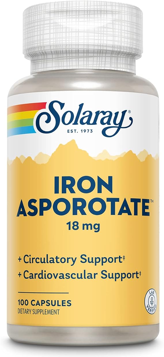 Solaray Iron Asporotate Capsules, 18mg | 100 Count