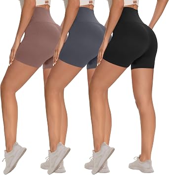 Syrinx 3 Pack Biker Shorts for Women 8"/5" High Waisted Tummy Control Workout Yoga Running Athletic Shorts