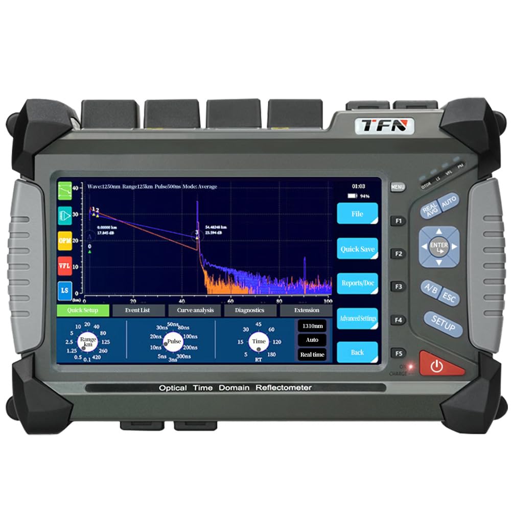 TFN OTDR SM 13101550nm 3533dB OPM OLS VFL IOLM Ethernet Test OTDR Fiber Optic Tester 5-130KM Test Range English Version FedEx Shipment Arrived Within 10 Days