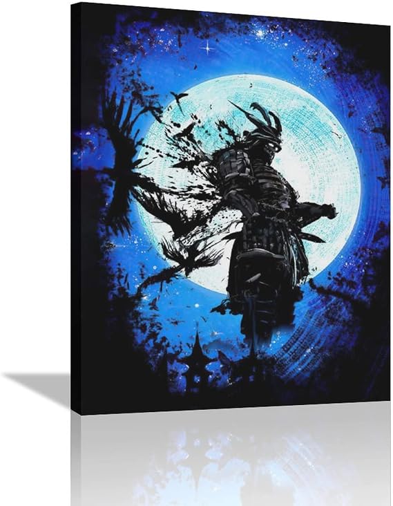 NETEDA Japanese Samurai Wall Art Pictures Decor Armored painting Canvas Prints Bushido Inspirational Poster Artwork Modern Home Framed for Bedroom Living Room Office Bedroom, 12 In x16 ,