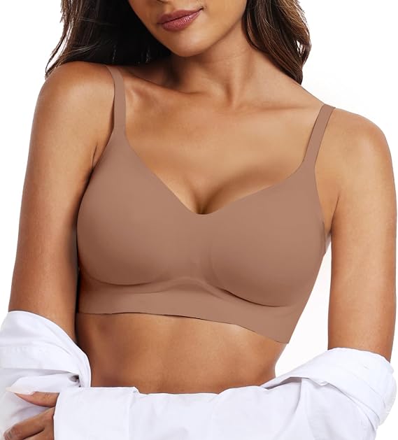 OEAK Womens Wireless Jelly Bras Gel Comfortable Everyday Tshirt Bras COF 2XL Coffee