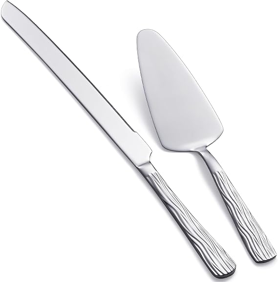 Silver Cake Cutter Set Stainless Steel Cake Knife and Cake Server Including Cake Knife and Dessert Server for Weddings Birthdays Parties