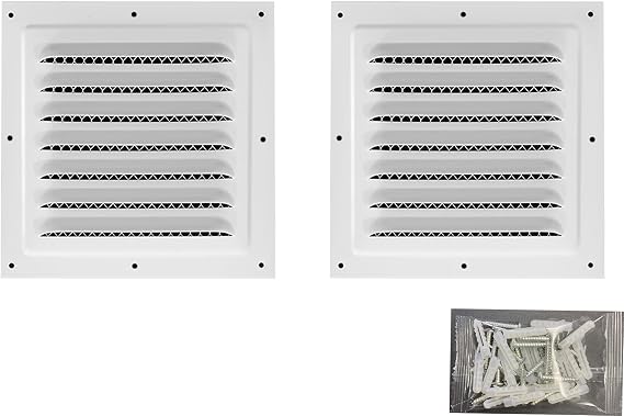 2pcs Attic Vent Soffit Vent Aluminum Wall Vent Metal Shed Vent Square Vent Louver Vent Grille with Built-in Insect Screen for Exterior Door House Attic Garage Ceiling (White 12" x 12"-2 Pack)