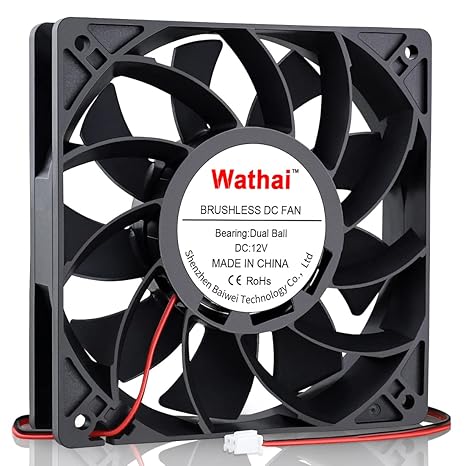 Wathai 120mm x 25mm 12V High Pressure CFM Fan Dual Ball High Speed DC Brushless Cooling Fan