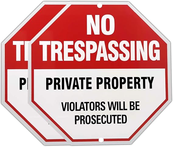 No Trespassing Sign, 12x12 Inch Aluminum Private Property Warning Sign | 2 Pack Aluminum No Trespassing Sign with UV Printing and Weatherproof Design for Indoor and Outdoor Property Security