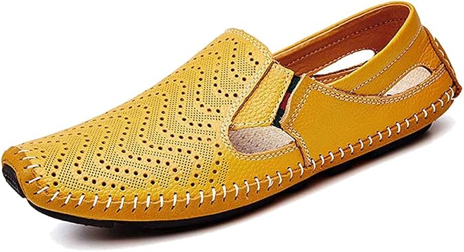 Men's Driving Shoes Leather Fashion Slipper Casual Slip On Loafers Shoes Men canvasmens Boat Loafer Flats Leather Gents Walking Trainers Shoes LPLFS8503-YB45 Yellow Brown