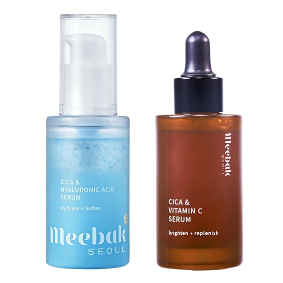 Meebak Cica & Vitamin C Serum and Cica & Hyaluronic Acid Serum Korean Skincare Bundle
