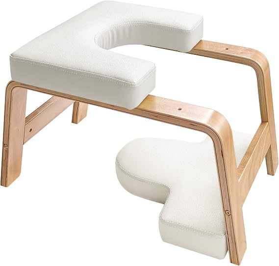 Yoga Headstand Bench- Stand Yoga Chair for Family, Gym - Wood and PU Pads - Relieve Fatigue and Build Up Body (White), 25*16.14*15.75inch
