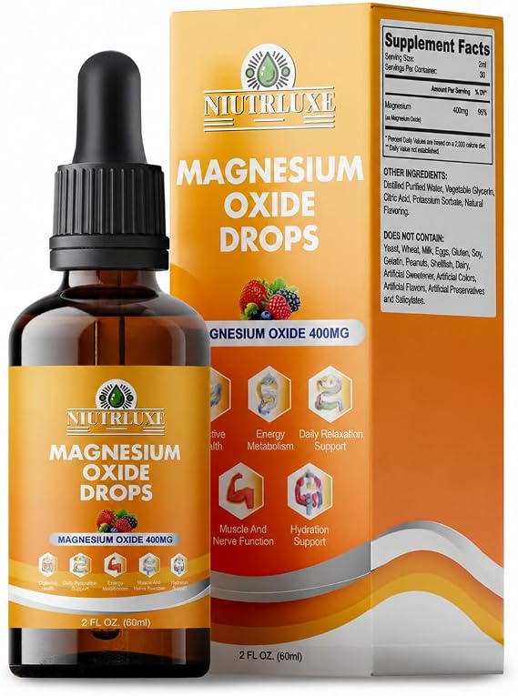 Liquid Magnesium Oxide Drops 400mg, Magnesium Supplement, 60 mL