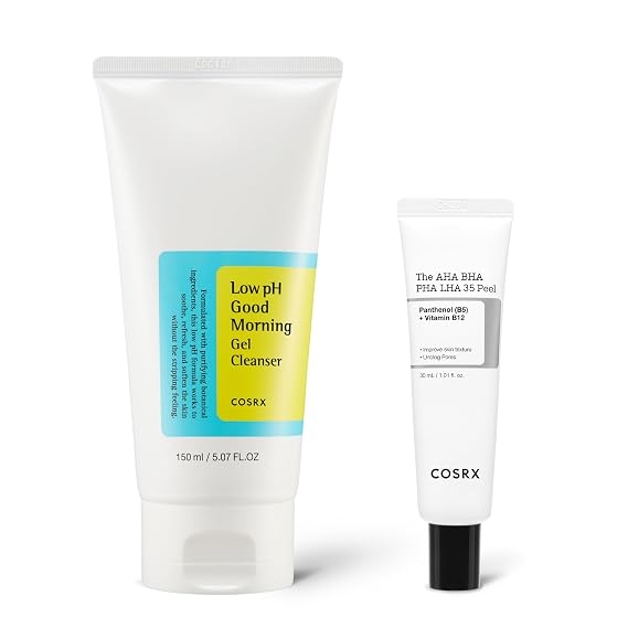 COSRX Chemical Exfoliation for Sensitive Skin- Low pH Gel Cleanser & AHA BHA PHA LHA 35% Peeling Gel, Koren Skin Care