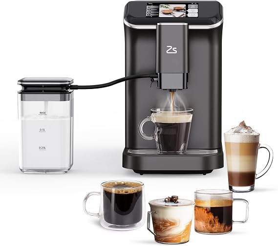 Takywep Fully Automatic Espresso Machine, 20 Bar Cappuccino Latte Machine With Optimized Frother and Convenient One-Touch Control Panel, Single/Double Shot, Removable Water Tank, Black