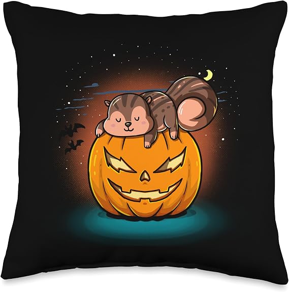 BCC Halloween Shirts Chipmunk Pumpkin Trick Or Treat Happy Halloween Costume Throw Pillow, 16x16, Multicolor