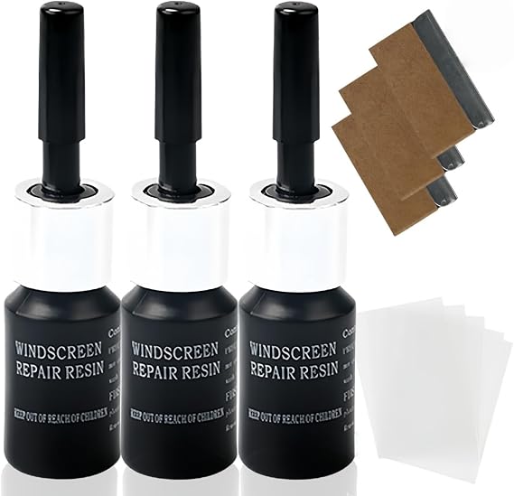 3PCS Car Windscreen Repair Kit,Car Windscreen Chip & Crack Repair Kit,Min Quick Fix with Glass Repair Fluid,Glass Scratch Remover for All Crack Types,Windshield Repair Tool with Glass Repair Fluid
