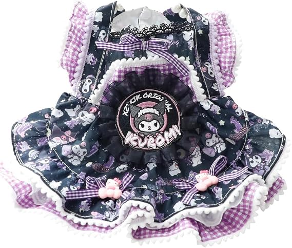 Dog Princess Dresses Kuromi for Small Dogs Lolita Clothes Goth Lace Costume Pet Girl Cute Coat Outfits Fall Costumes (M,Black)
