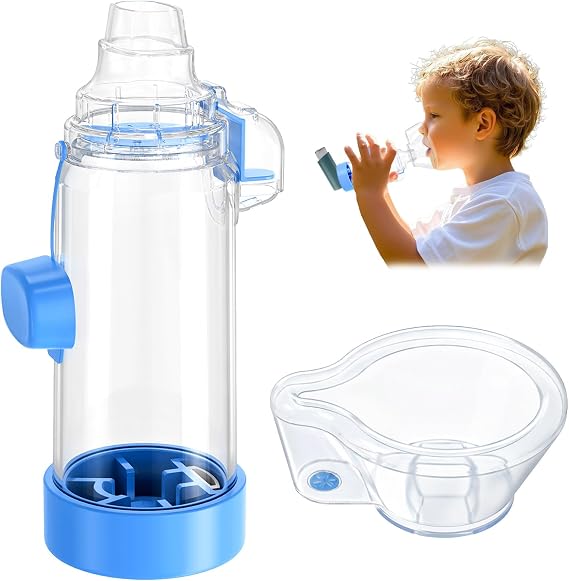 Inhaler Spacer - for Children and Adults, Medical Grade mask Design, Colorful Options, Home School Travel, Easy to Clean - Nessi OTC Spacer (Blue, Child)