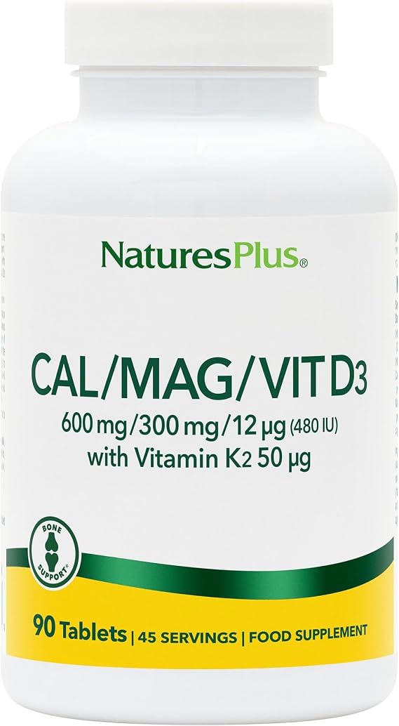 NaturesPlus Calcium Magnesium Vitamin D3 K2 Supplement - Bone, Teeth & Muscle Function Support - High Absorption, Vegan, Gluten Free - 90