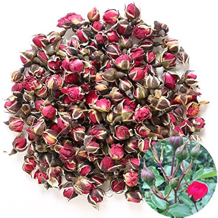 TooGet Fragrant Natural Deep Red Rose Buds Petals Organic Dried Golden-Rim Rose Flowers Wholesale, Culinary Food Grade - 4 OZ