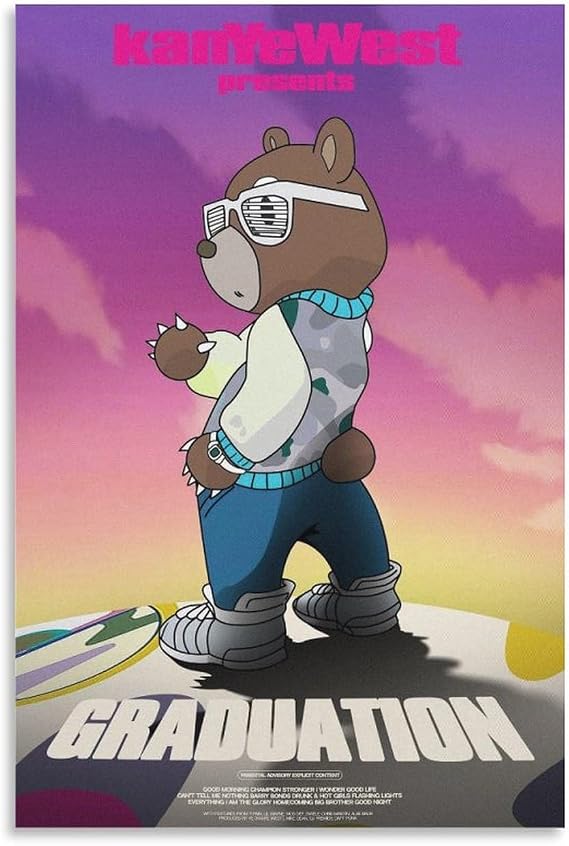 WEIPBART Kanye West 'Graduation Bear' Album Cover Canvas Poster Print Music Posters for Room Aesthetic Gift Unframe-style12x18inch(30x45cm)