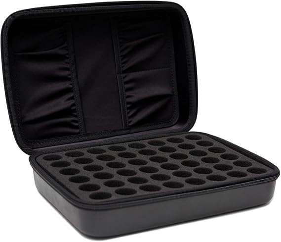 Edens Garden Essential Oil Carrying Case Portable Travel Organizer Holds 48 Bottles (5 ml, 10 ml & Roll-Ons) Hard Shell Zipper Storage Bag with Handle for Aromatherapy Accessories - Black