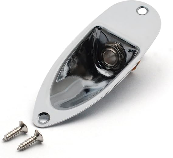 SAPHUE Guitar Input Jack Socket Plate Output Loaded Boat Style 1/4 Inch with Screws for Fender Stratocaster Strat St Mono Electric Guitar for Electric Guitar Replacement Parts(Chrome)