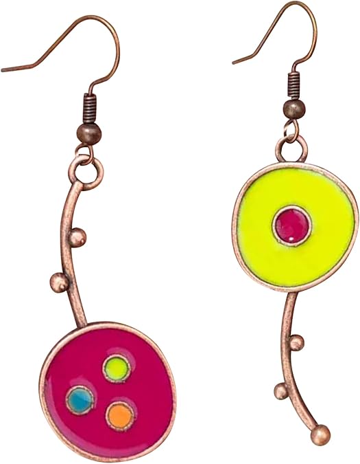 KaFu Bohemian Earrings Dangle Earrings for Women Girls Vintage Ethnic Round Enamel Earrings Handmade Boho Asymmetrical Statement Geometry Earrings Jewelry Gifts